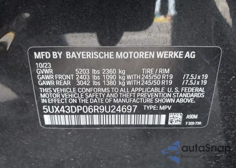 2024 BMW X3 Sdrive30I z USA, uszkodzony, nr VIN 5UX43DP06R9U24697